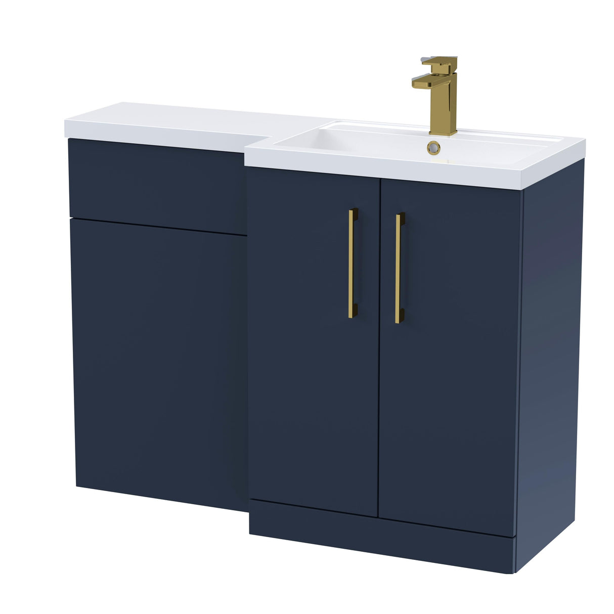 Bathroom Combination Vanity Unit with Basin & WC, Right Hand, 1100mm x 390mm - Choice of Colour and Handle Finish
