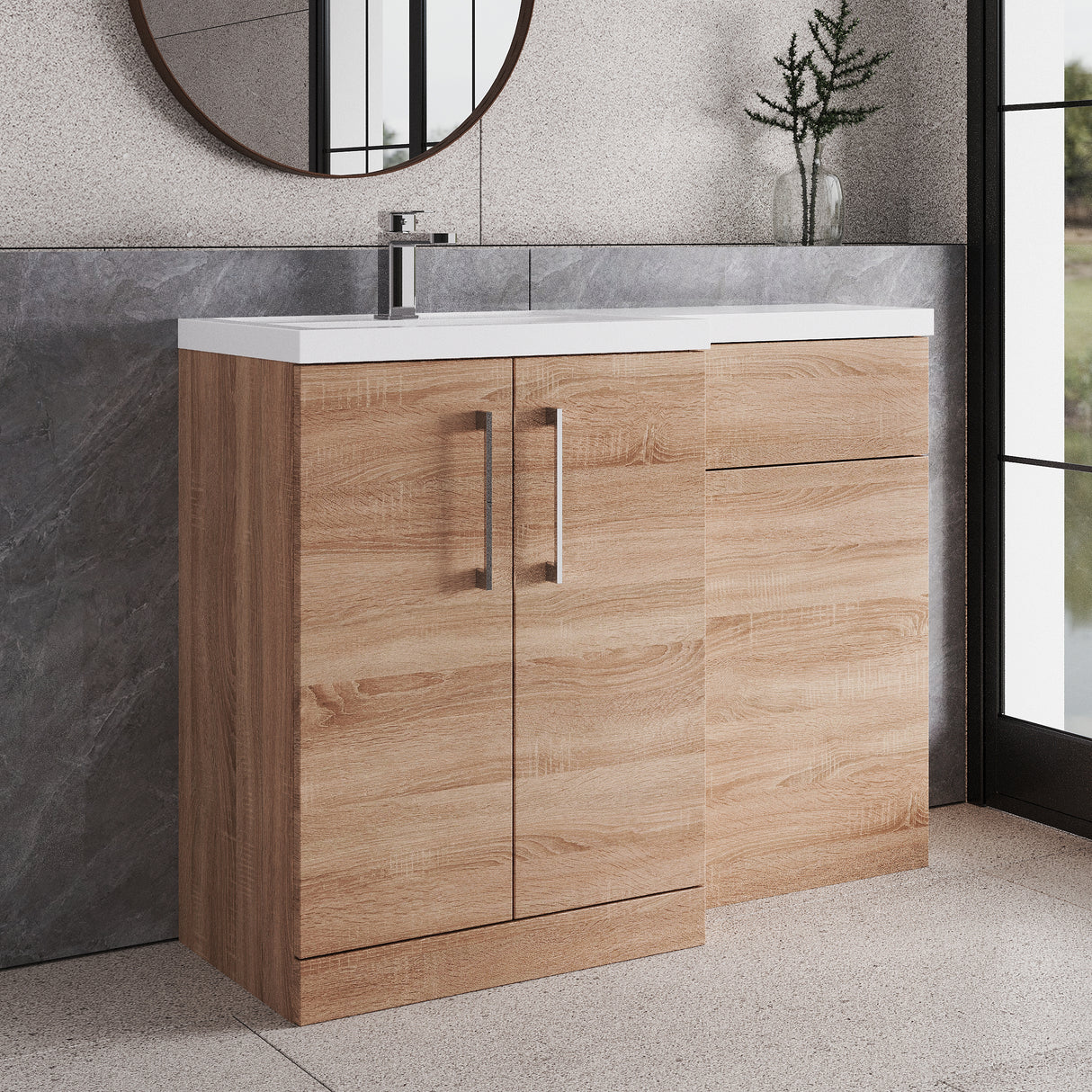 Bathroom Vanity Unit with Basin & WC Unit, Left Hand, 1100mm x 390mm - Choice of Colour