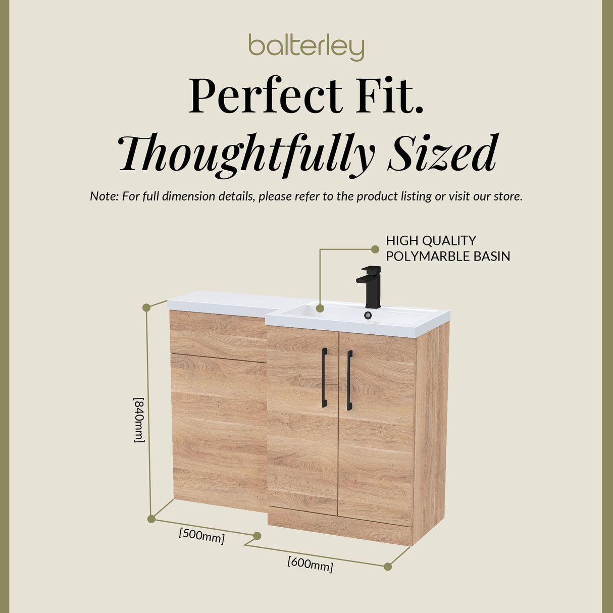 Bathroom Combination Vanity Unit with Basin & WC, Right Hand, 1100mm x 390mm - Choice of Colour and Handle Finish