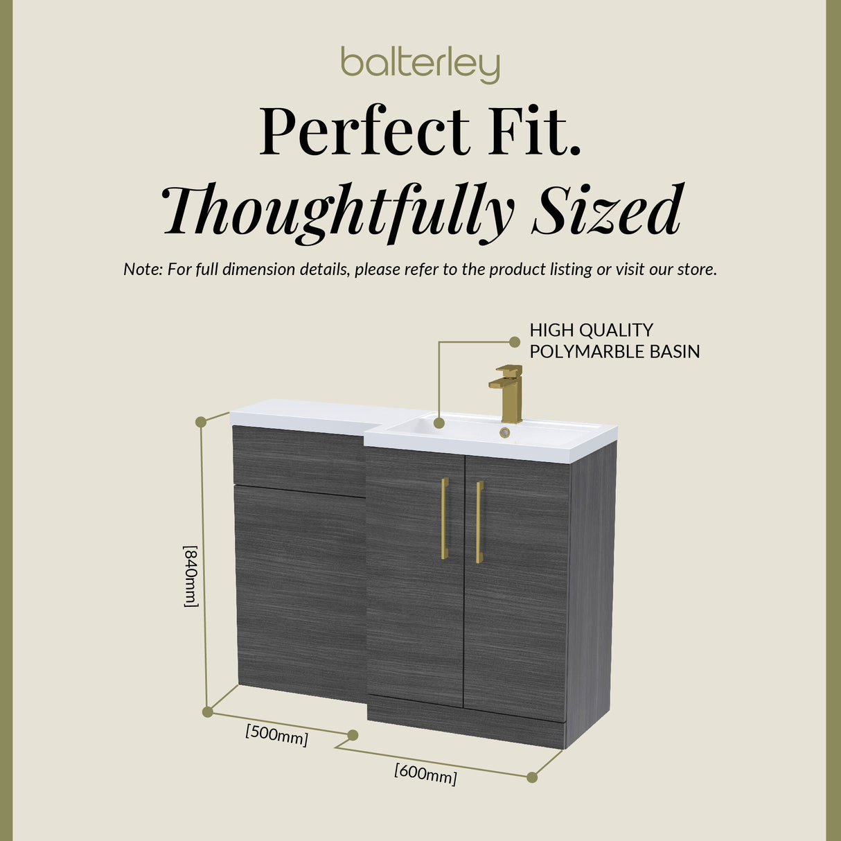Bathroom Combination Vanity Unit with Basin & WC, Right Hand, 1100mm x 390mm - Choice of Colour and Handle Finish