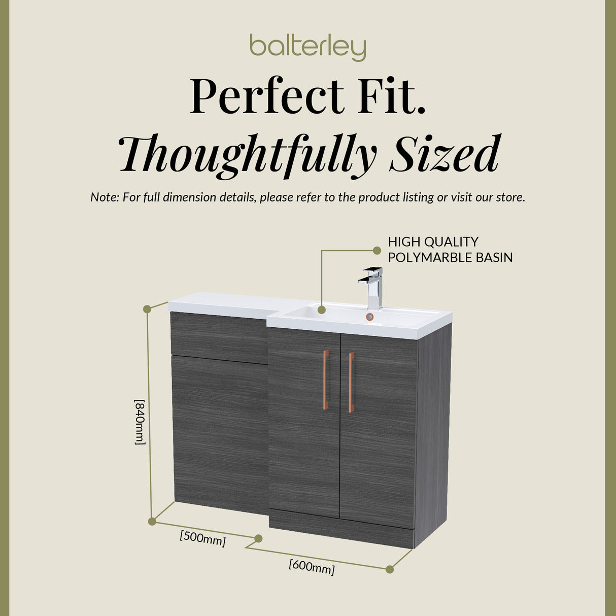 Bathroom Combination Vanity Unit with Basin & WC, Right Hand, 1100mm x 390mm - Choice of Colour and Handle Finish