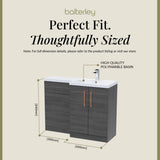 Bathroom Combination Vanity Unit with Basin & WC, Right Hand, 1100mm x 390mm - Choice of Colour and Handle Finish