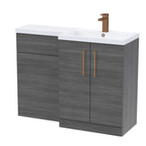 Bathroom Combination Vanity Unit with Basin & WC, Right Hand, 1100mm x 390mm - Choice of Colour and Handle Finish