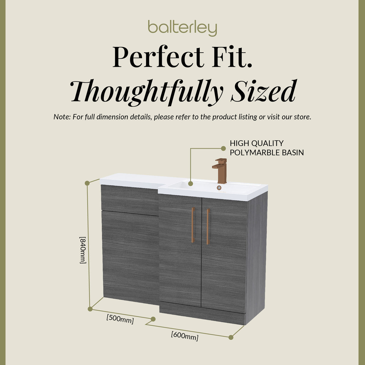 Bathroom Combination Vanity Unit with Basin & WC, Right Hand, 1100mm x 390mm - Choice of Colour and Handle Finish