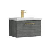 Wall Hung 1 Drawer Vanity Unit with Mid-Edge Ceramic Basin - Choice of Colour, Handle Finish and Size
