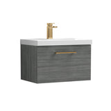Wall Hung 1 Drawer Vanity Unit with Mid-Edge Ceramic Basin - Choice of Colour, Handle Finish and Size
