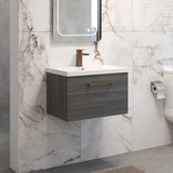 Wall Hung 1 Drawer Vanity Unit with Mid-Edge Ceramic Basin - Choice of Colour, Handle Finish and Size