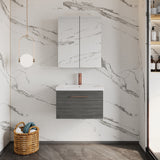 Wall Hung 1 Drawer Vanity Unit with Mid-Edge Ceramic Basin - Choice of Colour, Handle Finish and Size