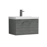 Wall Hung 1 Drawer Vanity Unit with Mid-Edge Ceramic Basin - Choice of Colour, Handle Finish and Size