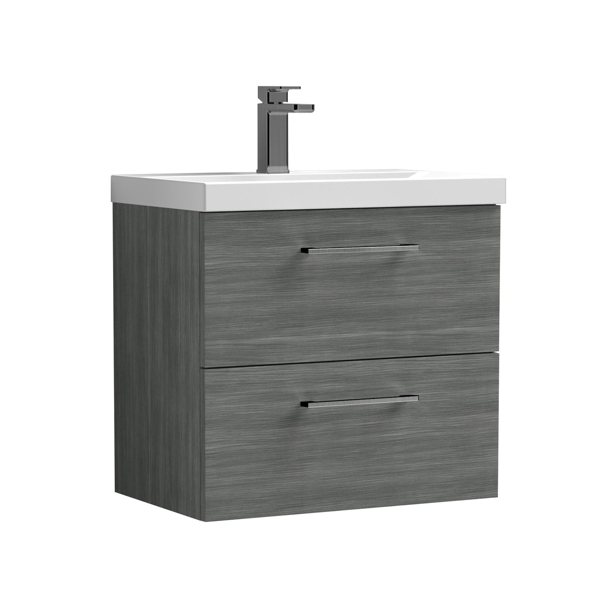 Wall Hung 2 Drawer Vanity Unit with Mid-Edge Ceramic Basin - Choice of Colour, Handle Finish and Size