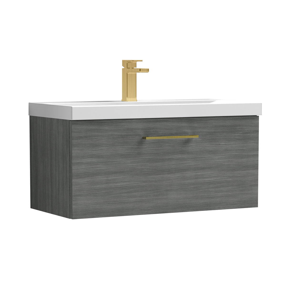 Wall Hung 1 Drawer Vanity Unit with Mid-Edge Ceramic Basin - Choice of Colour, Handle Finish and Size