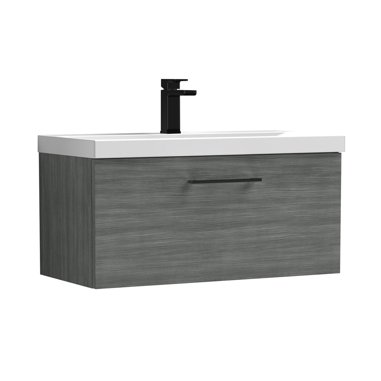 Wall Hung 1 Drawer Vanity Unit with Mid-Edge Ceramic Basin - Choice of Colour, Handle Finish and Size