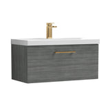 Wall Hung 1 Drawer Vanity Unit with Mid-Edge Ceramic Basin - Choice of Colour, Handle Finish and Size