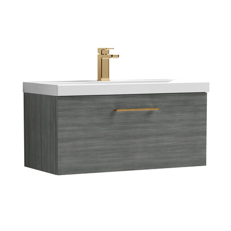 Wall Hung 1 Drawer Vanity Unit with Mid-Edge Ceramic Basin - Choice of Colour, Handle Finish and Size