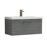 Wall Hung 1 Drawer Vanity Unit with Mid-Edge Ceramic Basin - Choice of Colour, Handle Finish and Size