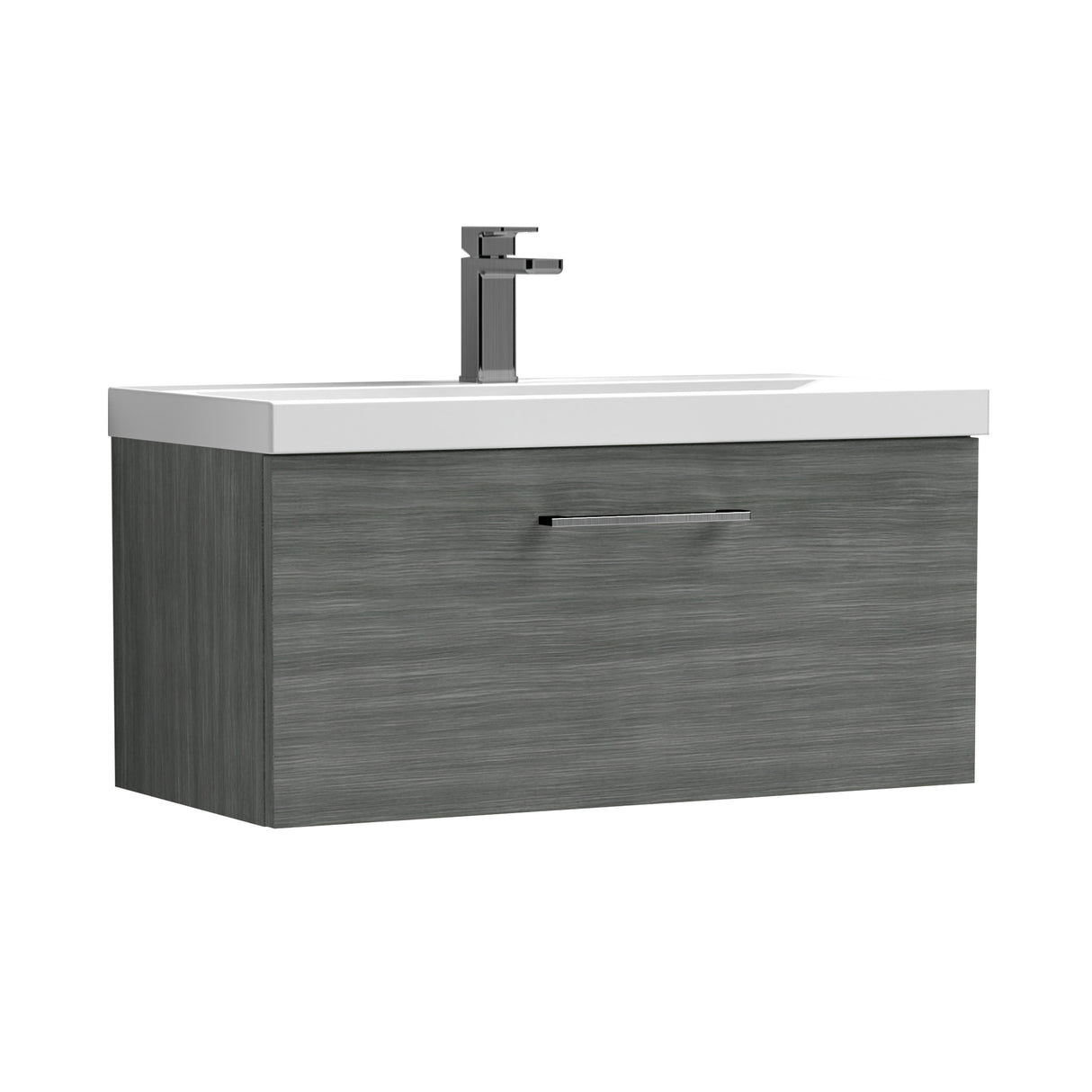 Wall Hung 1 Drawer Vanity Unit with Mid-Edge Ceramic Basin - Choice of Colour, Handle Finish and Size