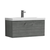 Wall Hung 1 Drawer Vanity Unit with Mid-Edge Ceramic Basin - Choice of Colour, Handle Finish and Size