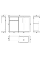 Bathroom Combination Vanity Unit with Basin & WC, Right Hand, 1100mm x 390mm - Choice of Colour and Handle Finish