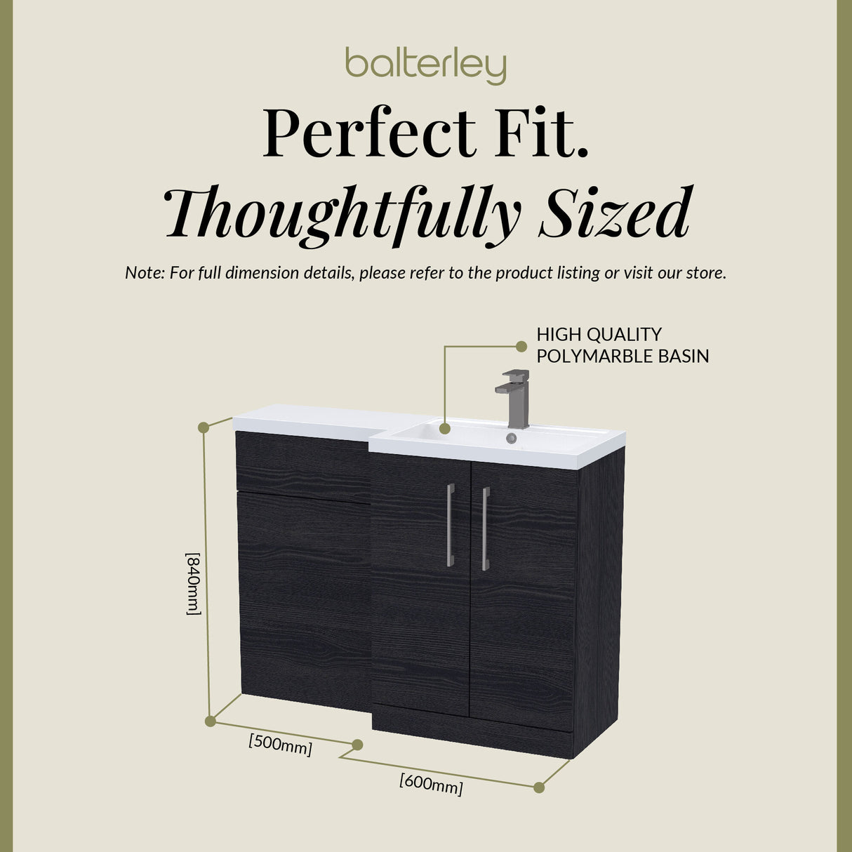 Bathroom Combination Vanity Unit with Basin & WC, Right Hand, 1100mm x 390mm - Choice of Colour and Handle Finish