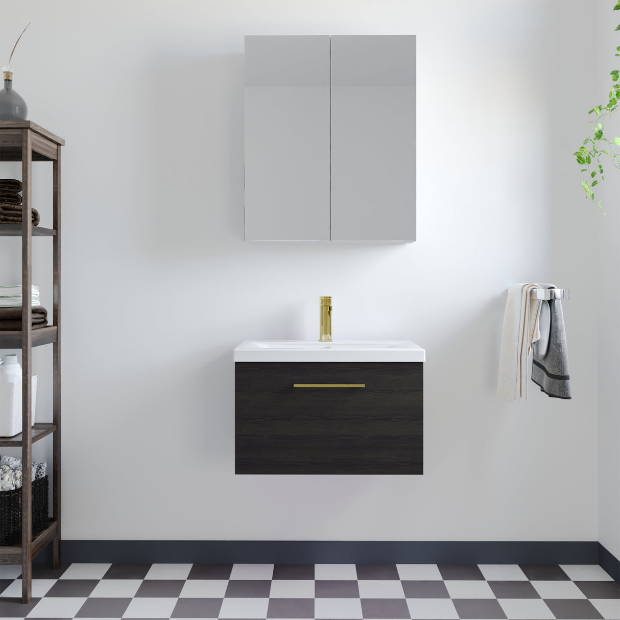Wall Hung 1 Drawer Vanity Unit with Mid-Edge Ceramic Basin - Choice of Colour, Handle Finish and Size