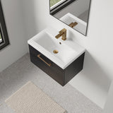 Wall Hung 1 Drawer Vanity Unit with Mid-Edge Ceramic Basin - Choice of Colour, Handle Finish and Size