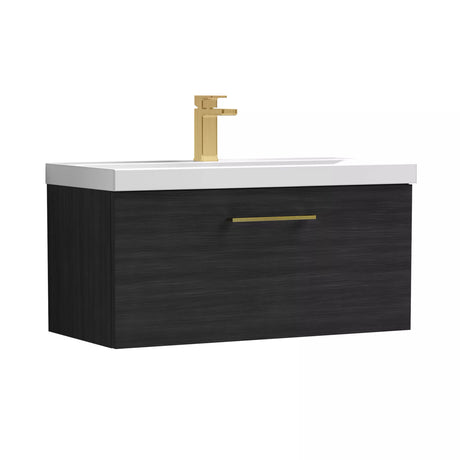 Bramshall Wall Hung 1 Drawer Vanity Unit with Mid-Edge Ceramic Basin - Choice of Colour, Handle Finish and Size