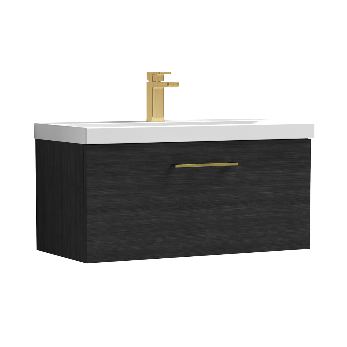 Wall Hung 1 Drawer Vanity Unit with Mid-Edge Ceramic Basin - Choice of Colour, Handle Finish and Size
