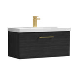 Wall Hung 1 Drawer Vanity Unit with Mid-Edge Ceramic Basin - Choice of Colour, Handle Finish and Size