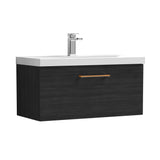 Wall Hung 1 Drawer Vanity Unit with Mid-Edge Ceramic Basin - Choice of Colour, Handle Finish and Size