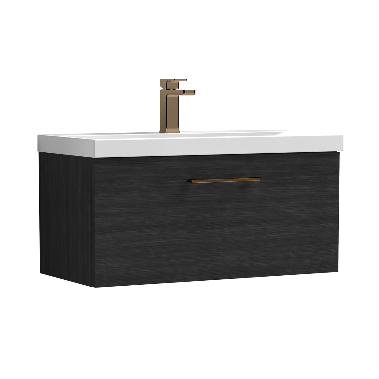 Wall Hung 1 Drawer Vanity Unit with Mid-Edge Ceramic Basin - Choice of Colour, Handle Finish and Size