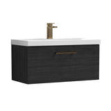 Wall Hung 1 Drawer Vanity Unit with Mid-Edge Ceramic Basin - Choice of Colour, Handle Finish and Size