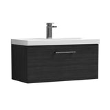 Wall Hung 1 Drawer Vanity Unit with Mid-Edge Ceramic Basin - Choice of Colour, Handle Finish and Size