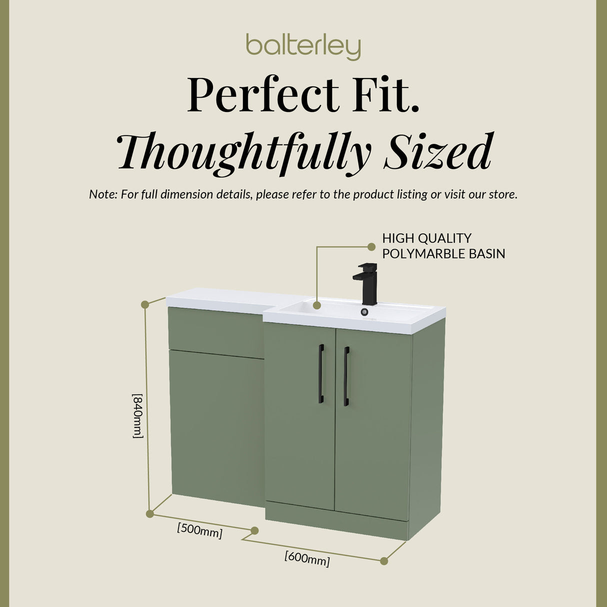 Bathroom Combination Vanity Unit with Basin & WC, Right Hand, 1100mm x 390mm - Choice of Colour and Handle Finish