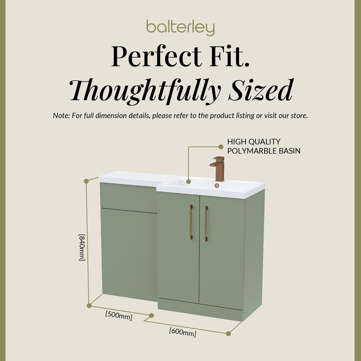 Bathroom Combination Vanity Unit with Basin & WC, Right Hand, 1100mm x 390mm - Choice of Colour and Handle Finish