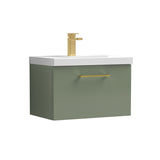 Wall Hung 1 Drawer Vanity Unit with Mid-Edge Ceramic Basin - Choice of Colour, Handle Finish and Size