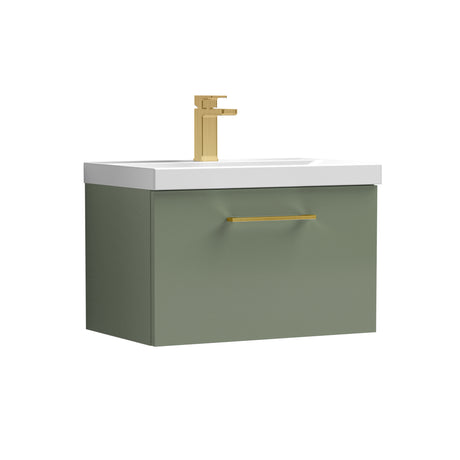 Wall Hung 1 Drawer Vanity Unit with Mid-Edge Ceramic Basin - Choice of Colour, Handle Finish and Size