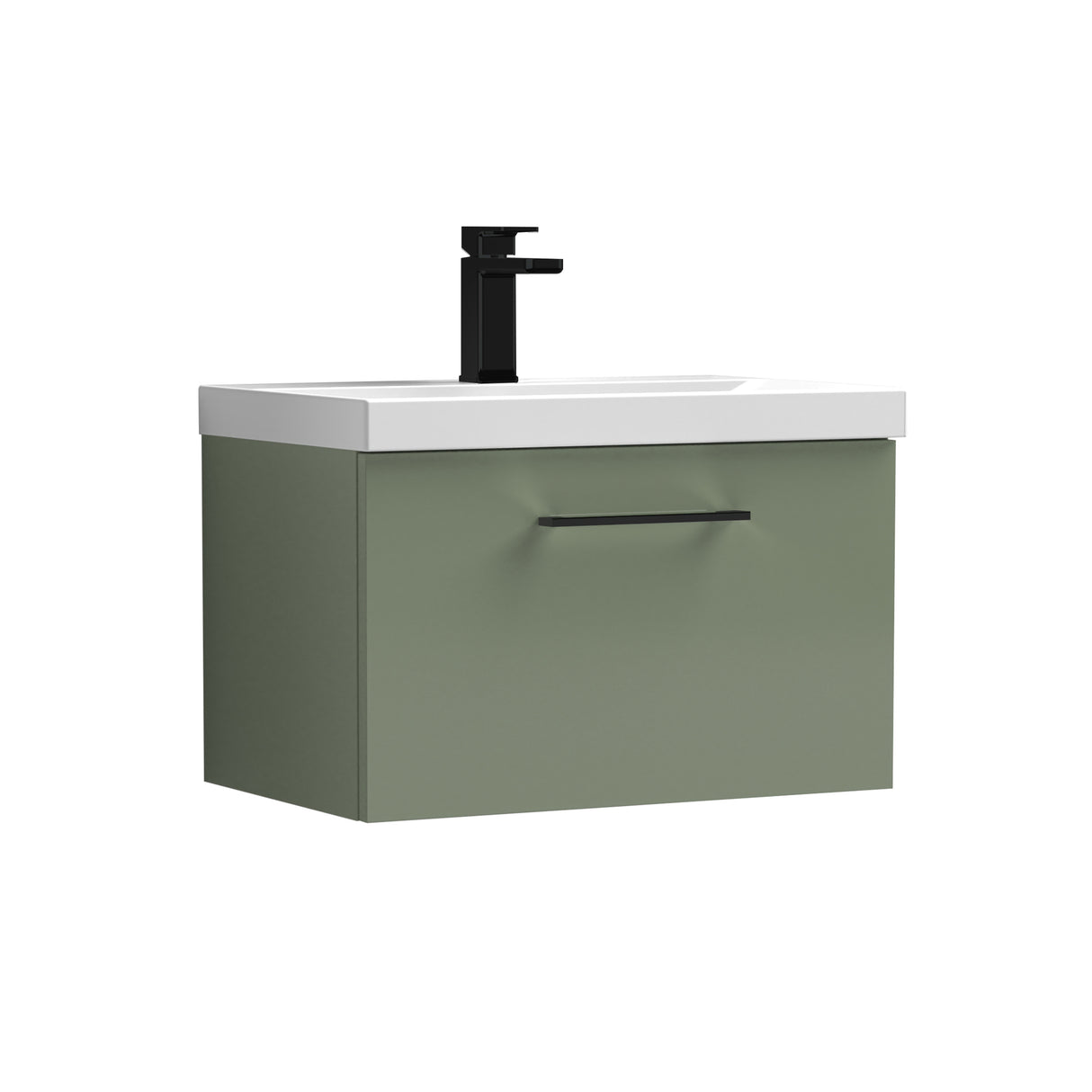Wall Hung 1 Drawer Vanity Unit with Mid-Edge Ceramic Basin - Choice of Colour, Handle Finish and Size