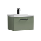 Wall Hung 1 Drawer Vanity Unit with Mid-Edge Ceramic Basin - Choice of Colour, Handle Finish and Size