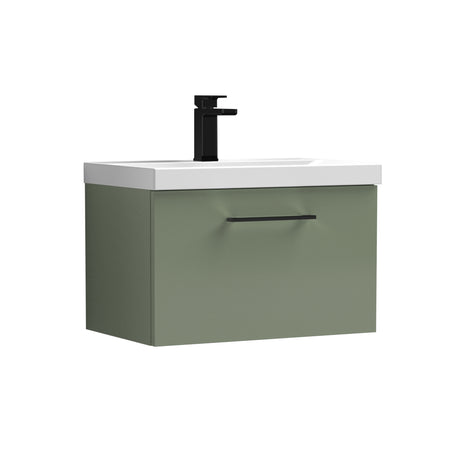 Wall Hung 1 Drawer Vanity Unit with Mid-Edge Ceramic Basin - Choice of Colour, Handle Finish and Size