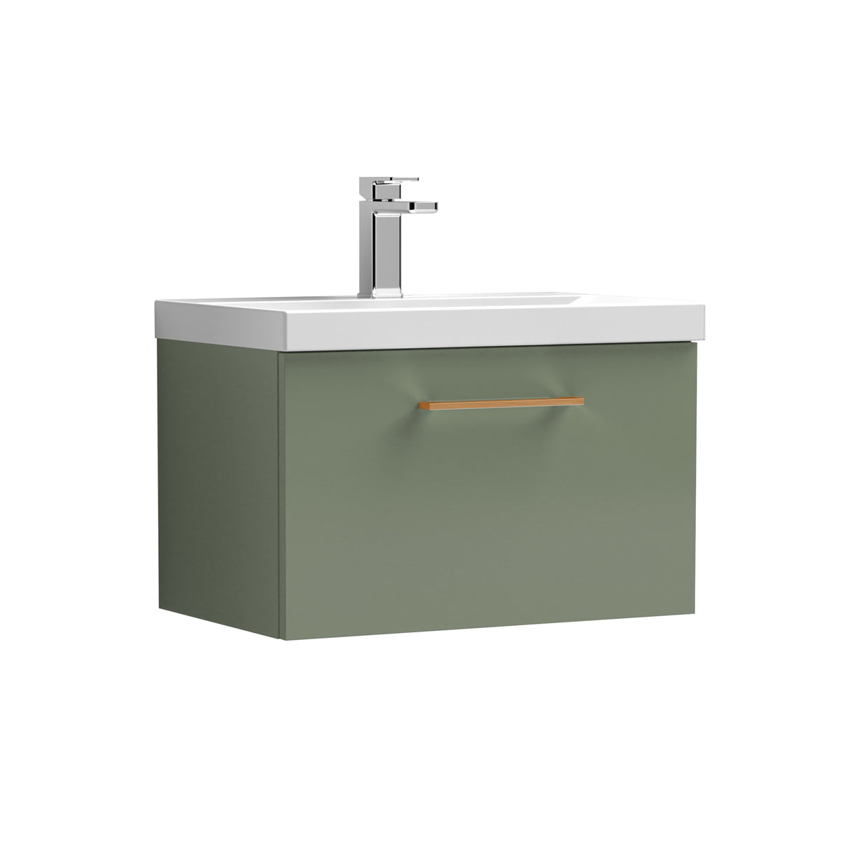 Wall Hung 1 Drawer Vanity Unit with Mid-Edge Ceramic Basin - Choice of Colour, Handle Finish and Size