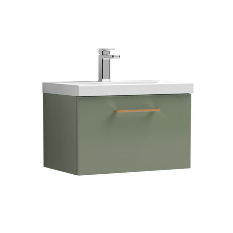 Wall Hung 1 Drawer Vanity Unit with Mid-Edge Ceramic Basin - Choice of Colour, Handle Finish and Size