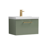 Wall Hung 1 Drawer Vanity Unit with Mid-Edge Ceramic Basin - Choice of Colour, Handle Finish and Size