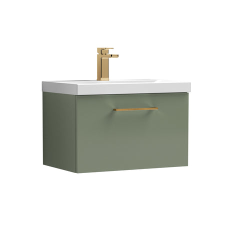 Wall Hung 1 Drawer Vanity Unit with Mid-Edge Ceramic Basin - Choice of Colour, Handle Finish and Size