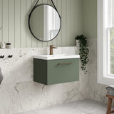 Wall Hung 1 Drawer Vanity Unit with Mid-Edge Ceramic Basin - Choice of Colour, Handle Finish and Size