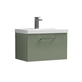 Wall Hung 1 Drawer Vanity Unit with Mid-Edge Ceramic Basin - Choice of Colour, Handle Finish and Size