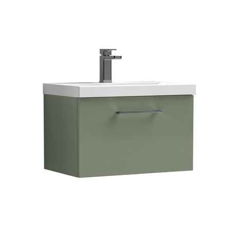 Wall Hung 1 Drawer Vanity Unit with Mid-Edge Ceramic Basin - Choice of Colour, Handle Finish and Size
