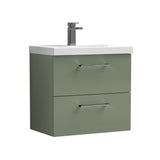 Wall Hung 2 Drawer Vanity Unit with Mid-Edge Ceramic Basin - Choice of Colour, Handle Finish and Size