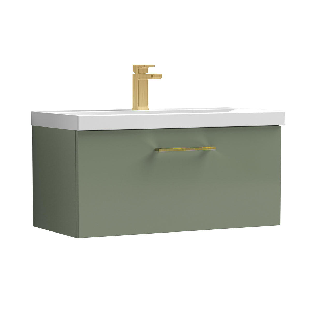 Wall Hung 1 Drawer Vanity Unit with Mid-Edge Ceramic Basin - Choice of Colour, Handle Finish and Size