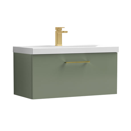 Wall Hung 1 Drawer Vanity Unit with Mid-Edge Ceramic Basin - Choice of Colour, Handle Finish and Size