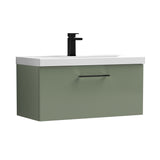 Wall Hung 1 Drawer Vanity Unit with Mid-Edge Ceramic Basin - Choice of Colour, Handle Finish and Size